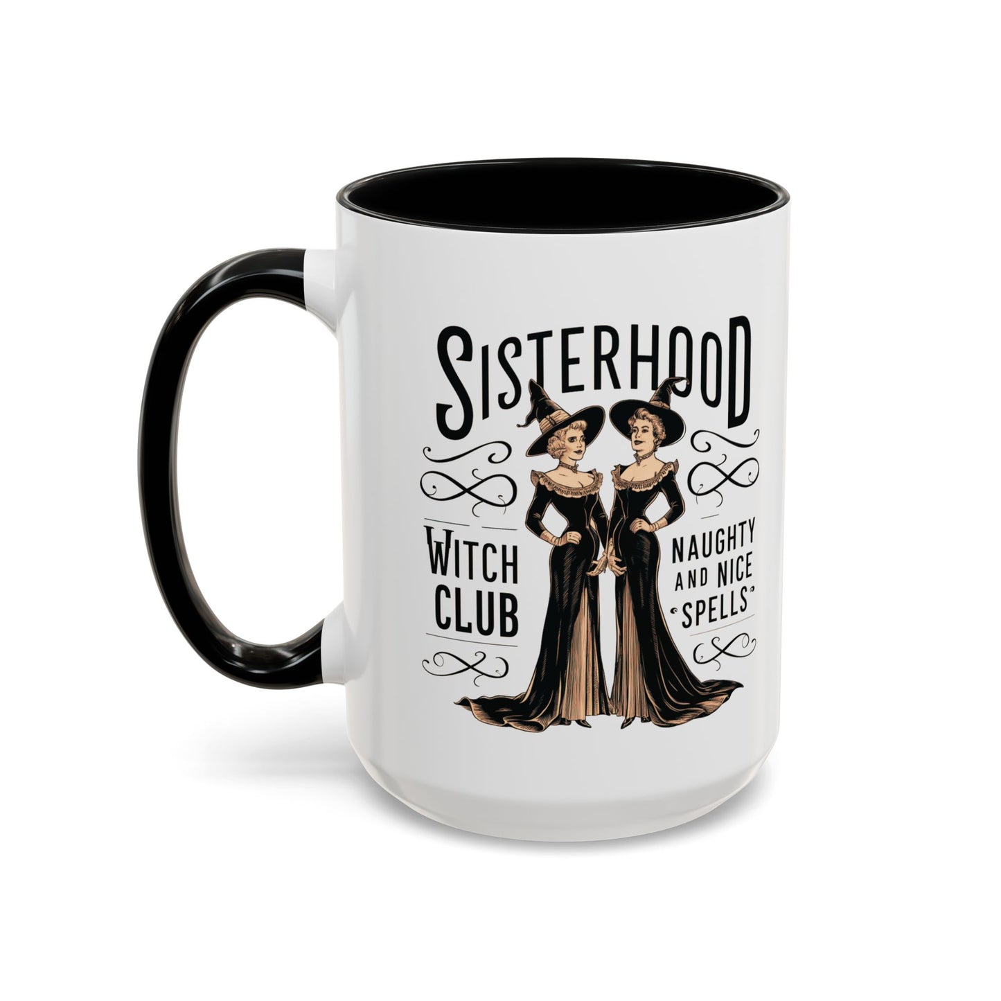 Sisterhood Witch Club Mug | Vintage Witch Design | Halloween Coffee Mug | Naughty & Nice Spells | Witchy Drinkware