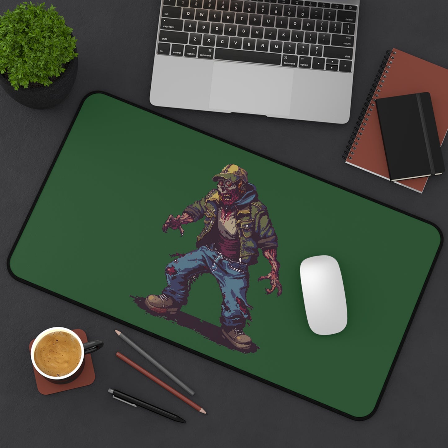 Zombie Gamer Desk Mat | Retro Pixel Art Mouse Pad | Neoprene | Anti-Slip | 3 Sizes