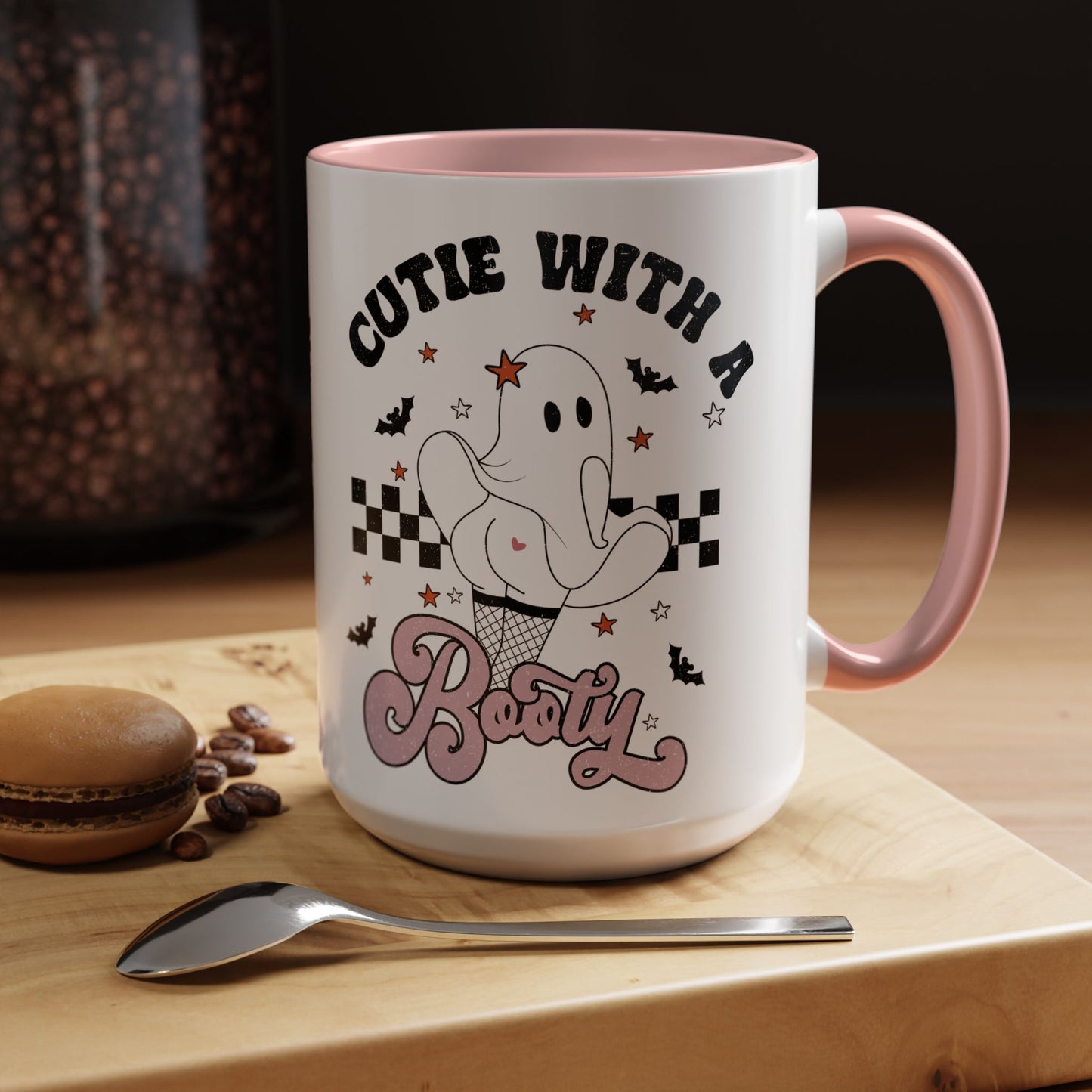 Cutie with a Booty Halloween Ghost Mug | 11oz and 15oz Ceramic Coffee Cup | Funny Halloween Design