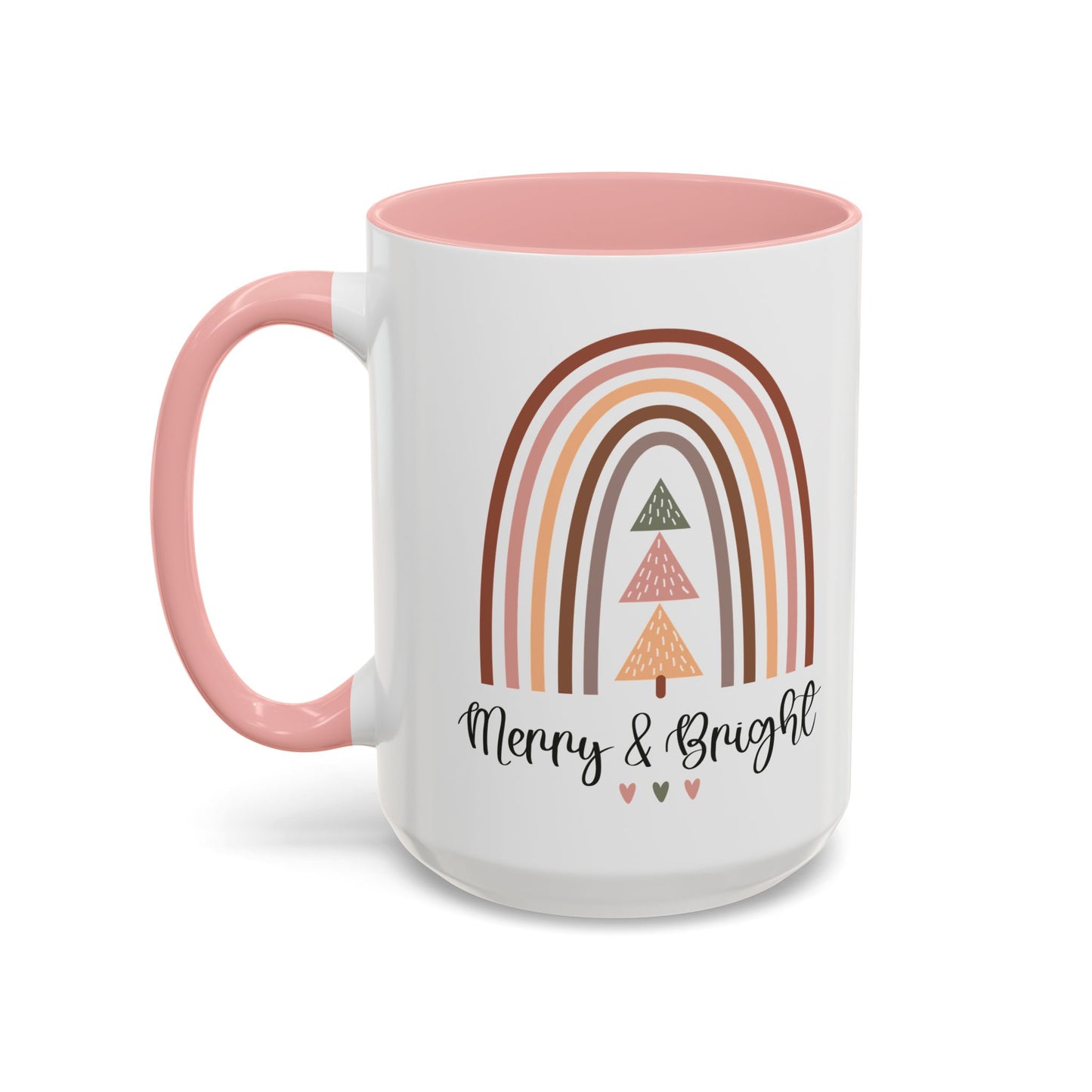 Merry & Bright Christmas Mug | Festive Rainbow and Tree Design | Holiday Coffee Mug | Christmas Drinkware