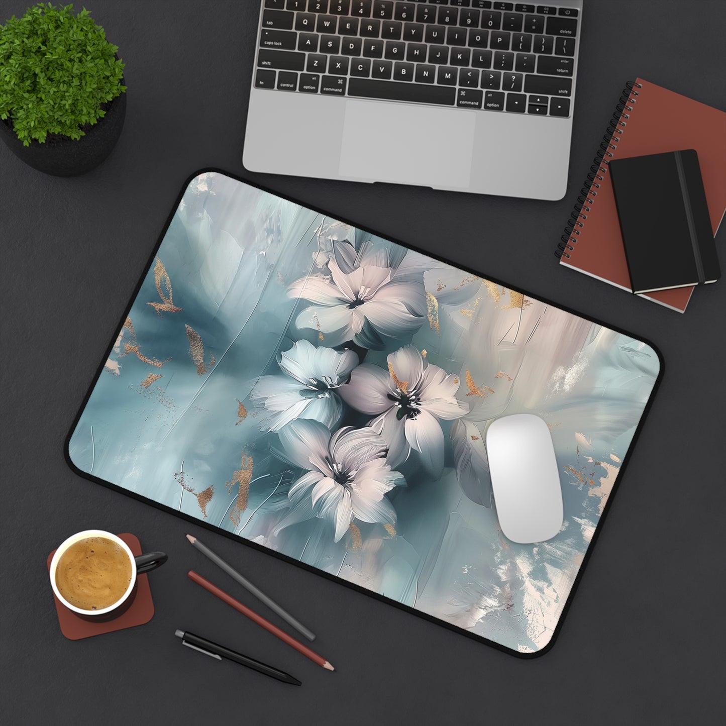 Floral Elegance Desk Mat | Neoprene Mouse Pad | Gaming Desk Mat | Anti-Slip | 3 Sizes Available