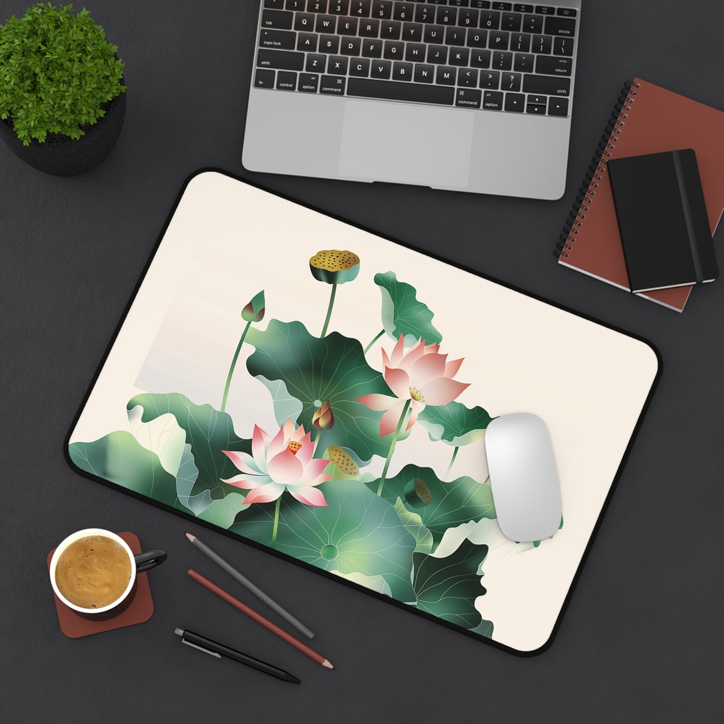 Lotus Blossom Desk Mat | Elegant Anti-Slip | 3 Sizes | Office Decor