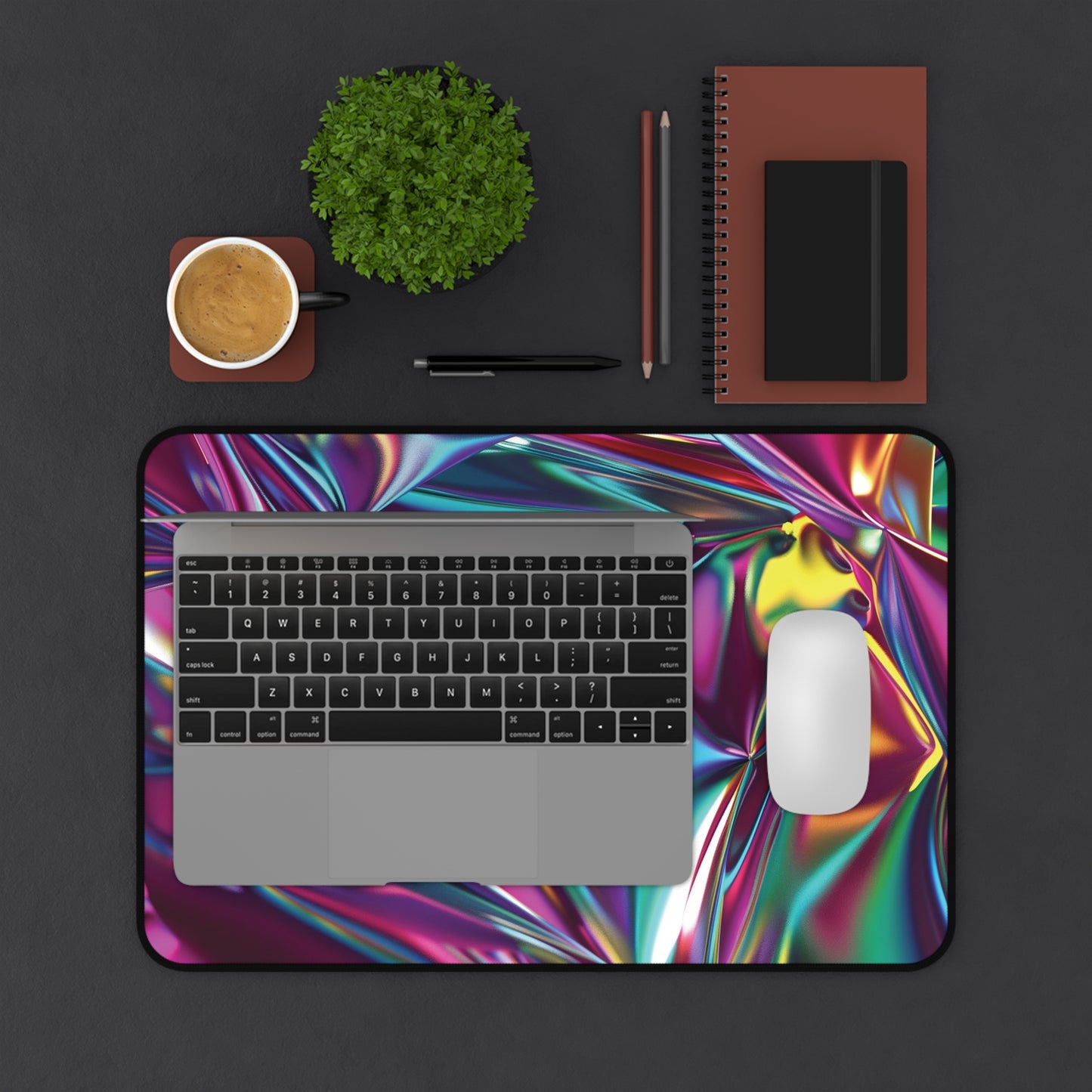 Holographic Metallic Desk Mat | Vibrant Neoprene Mouse Pad | Anti-Slip Office Desk Mat | 3 Sizes Available