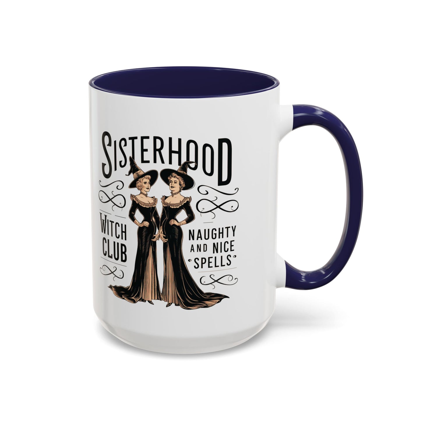 Sisterhood Witch Club Mug | Vintage Witch Design | Halloween Coffee Mug | Naughty & Nice Spells | Witchy Drinkware