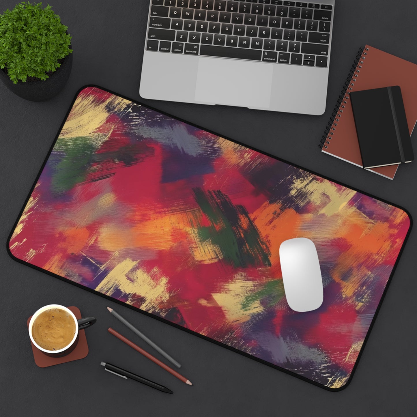 Color Splash Desk Mat | Bold Abstract Neoprene Mouse Pad | Vibrant Anti-Slip Office Desk Mat | 3 Sizes Available