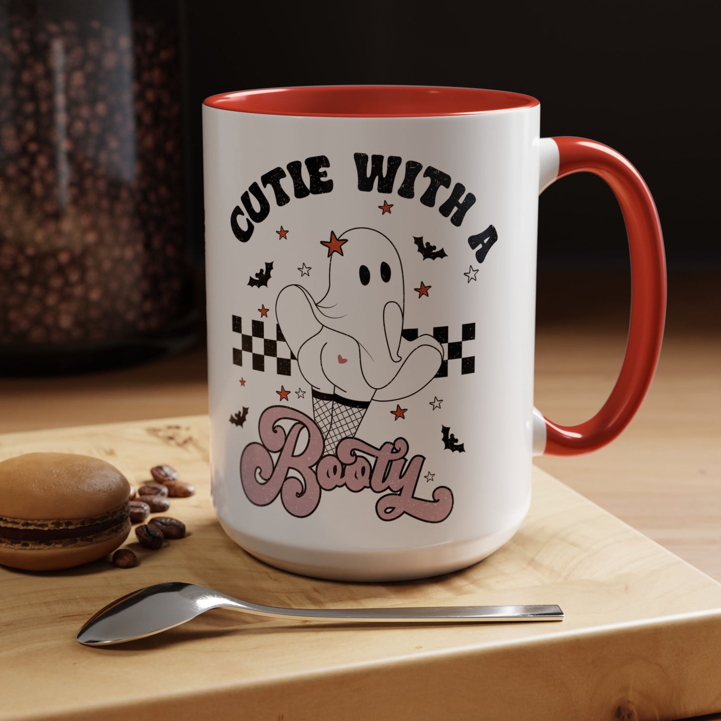 Cutie with a Booty Halloween Ghost Mug | 11oz and 15oz Ceramic Coffee Cup | Funny Halloween Design