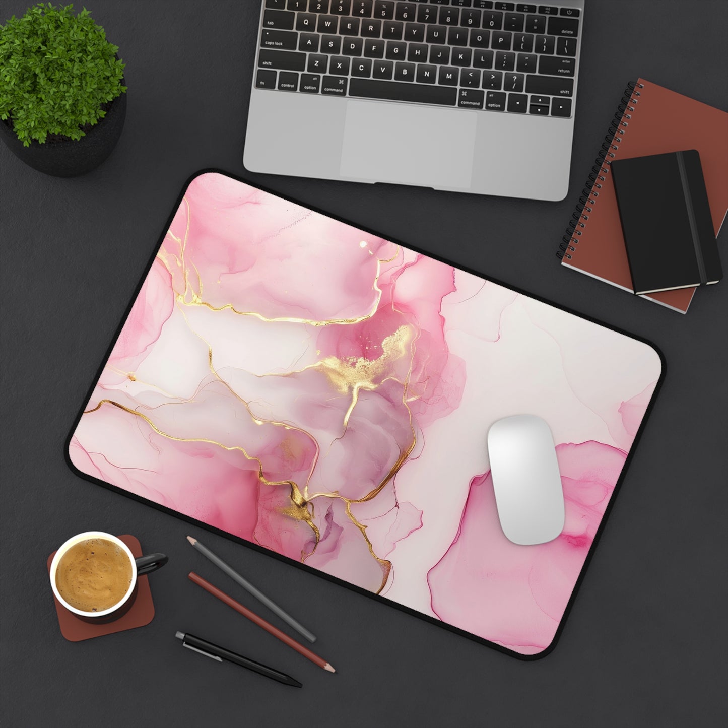 Marble Elegance Computer Desk Mat | Pink Marble Mouse Pad | Anti-Slip Neoprene Desk Mat for Home Office | 3 Sizes Available