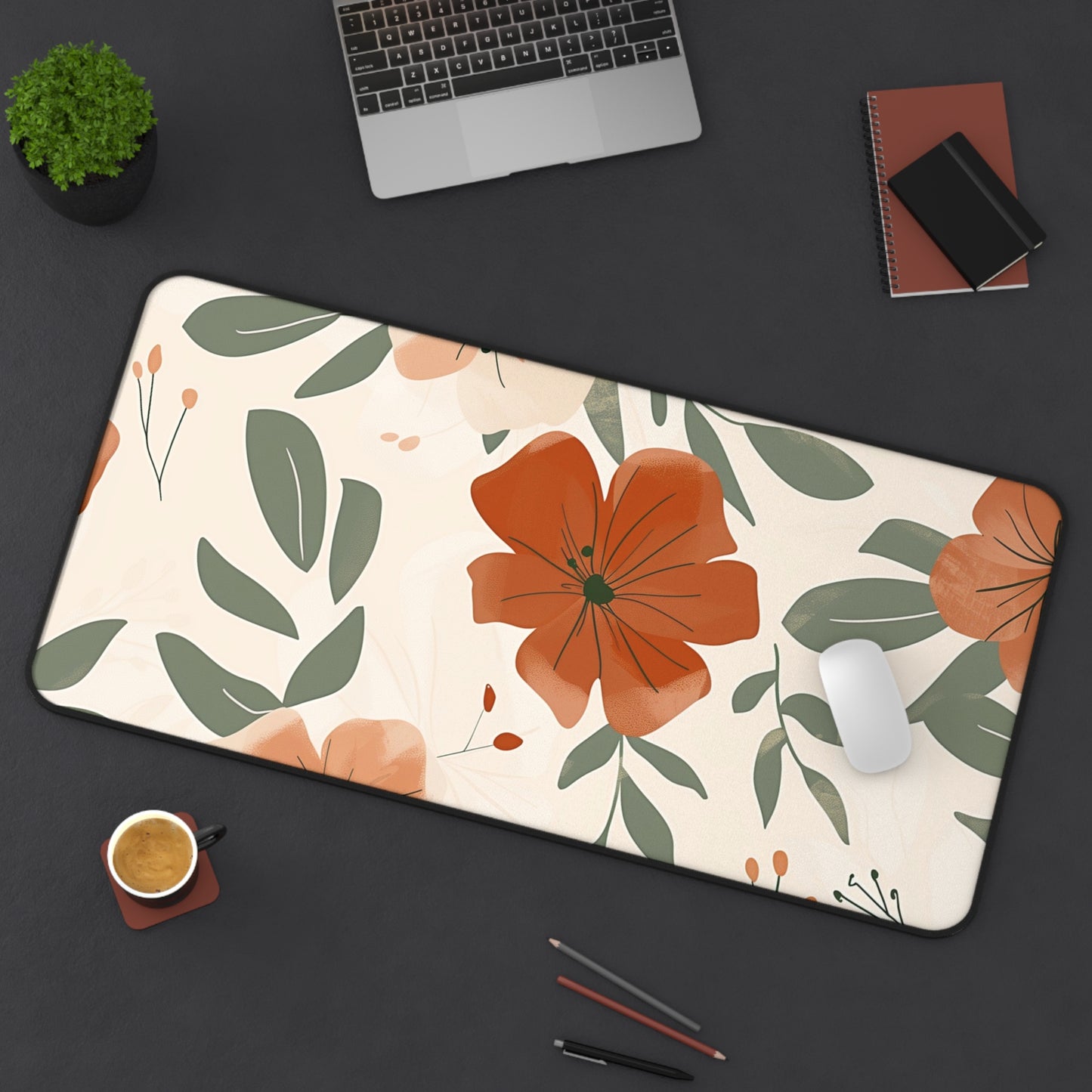 Rustic Floral Computer Desk Mat | Autumn Flowers Mouse Pad | Anti-Slip Neoprene Desk Mat for Home Office | 3 Sizes Available