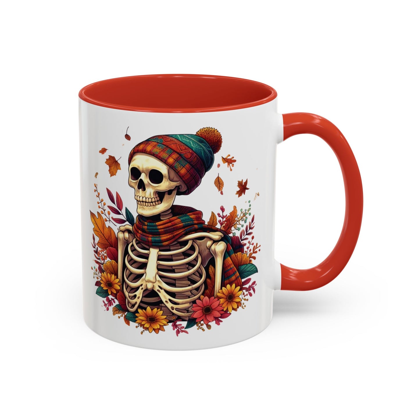 Cozy Fall Skeleton Mug | Cute Autumn Skeleton Coffee Mug | Fall-Themed Drinkware | Halloween Skeleton in Scarf Design