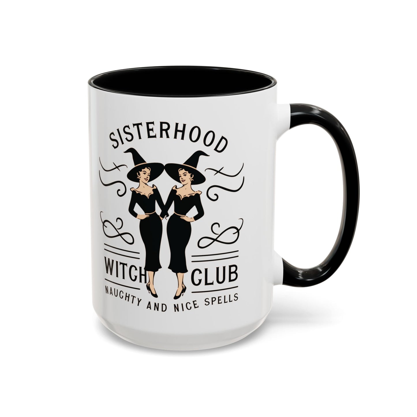 Sisterhood Witch Club Mug | Vintage Witch Design | Halloween Coffee Mug | Naughty and Nice Spells | Witchy Drinkware