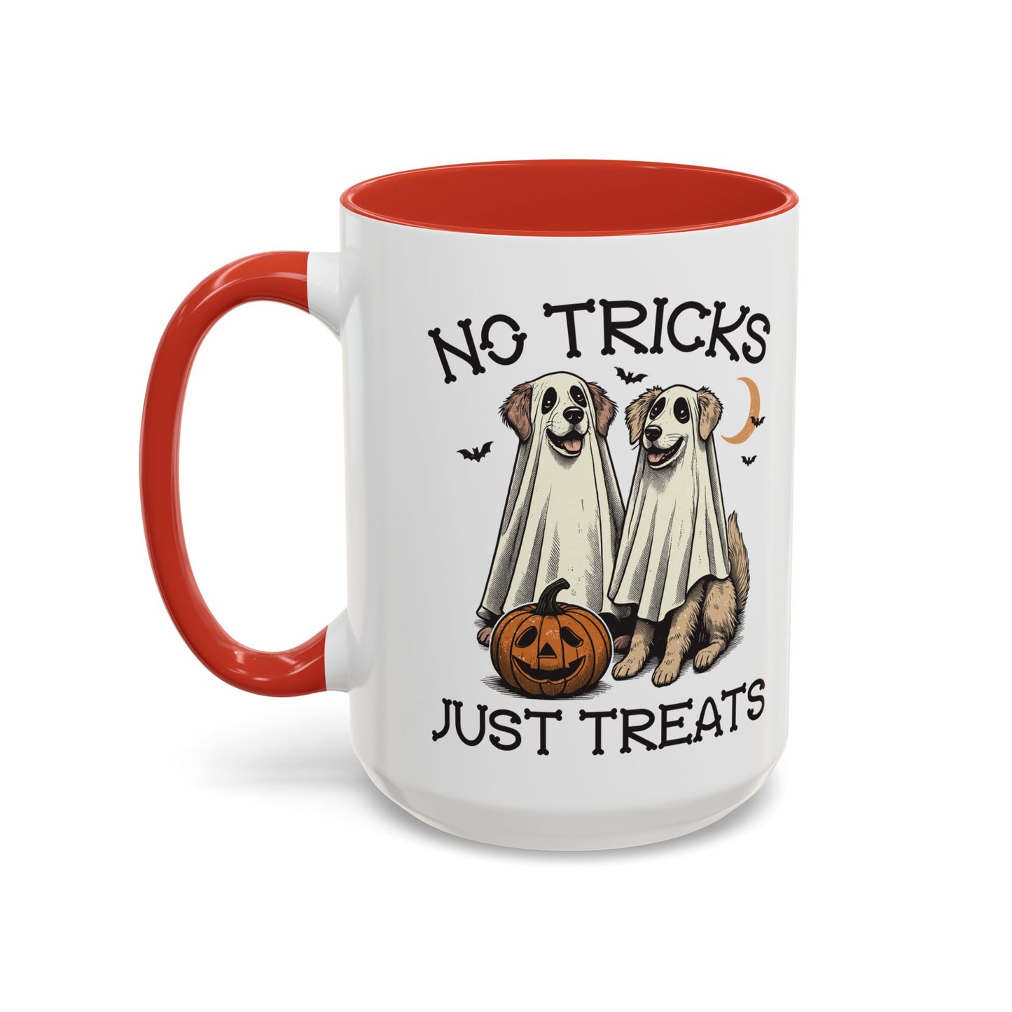 No Tricks Just Treats Halloween Dog Mug | Cute Ghost Dog Coffee Mug | Spooky Season Mug | 11oz and 15oz Ceramic Mug