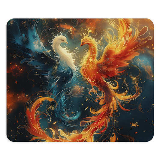 Phoenix Fire and Ice Design Personalized Mouse Pad - Custom Round or Rectangle Neoprene Mousepad with Non-Slip Rubber Bottom