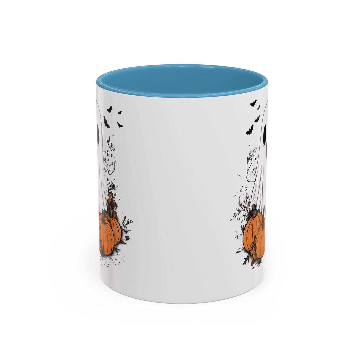 Halloween Ghost Mug - Cute Pumpkin Coffee Cup - White Ceramic Mug with Red Accent - Spooky Fall Gift - 11oz & 15oz - BPA Free