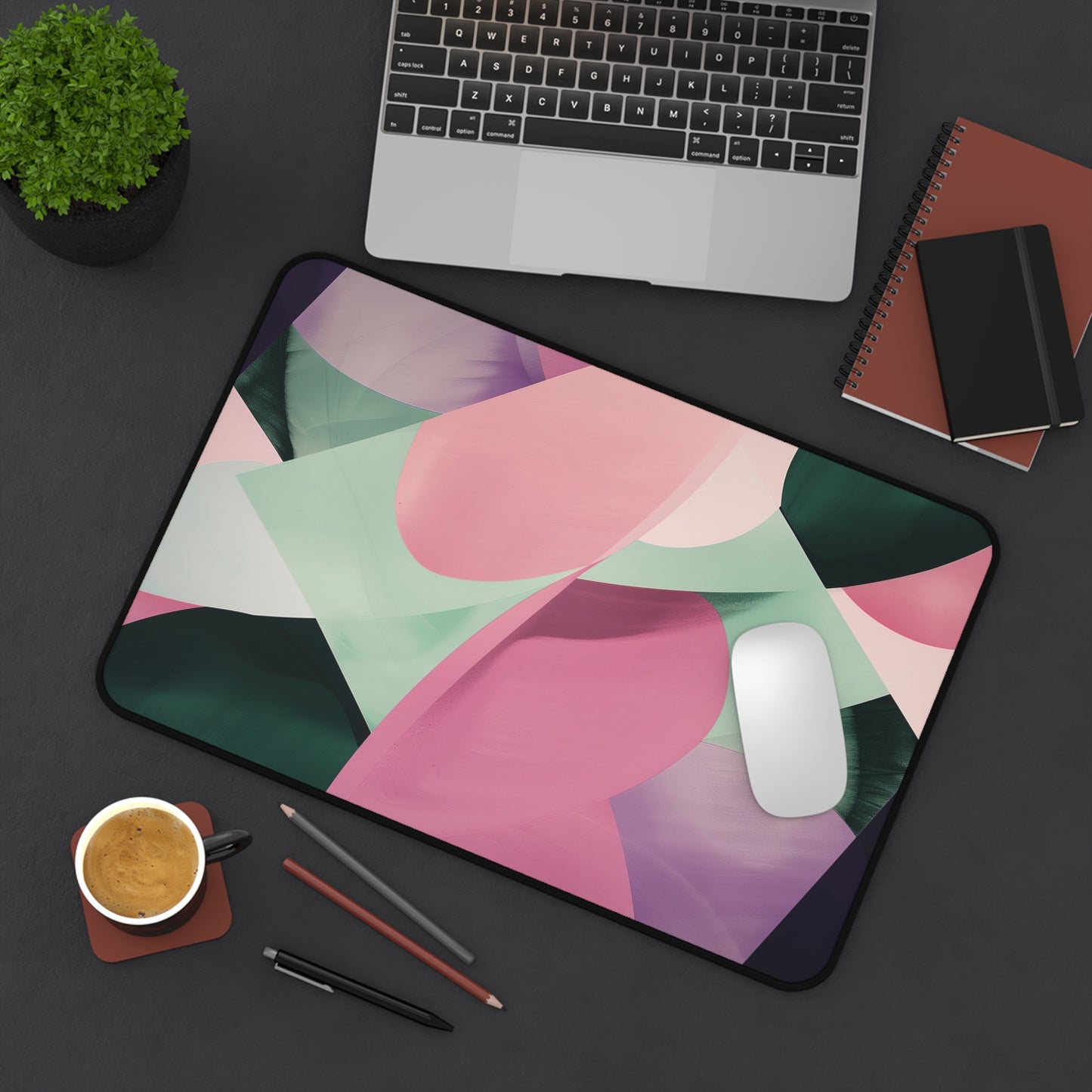 Modern Abstract Art Computer Desk Mat | Pastel Geometric Mouse Pad | Anti-Slip Neoprene Desk Mat for Home Office | 3 Sizes Available