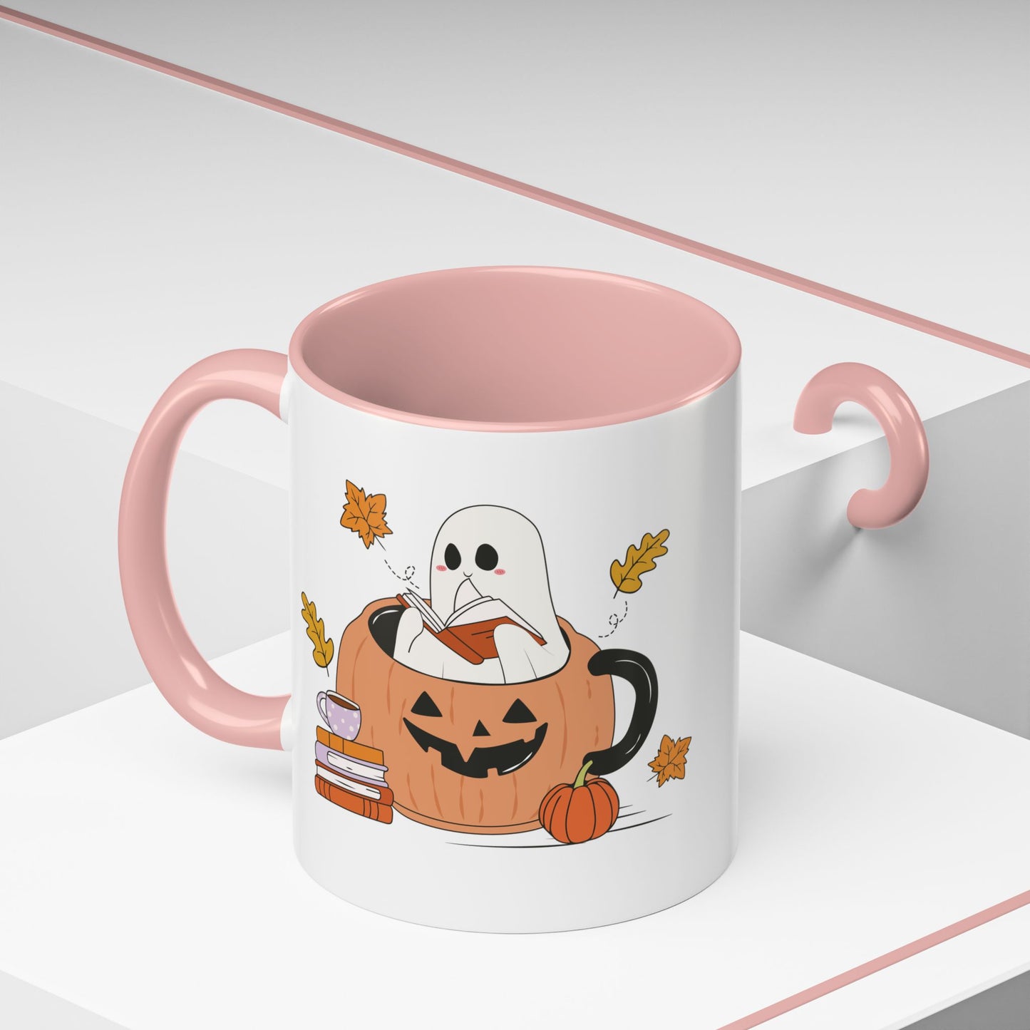 Cozy Ghost in Pumpkin Mug | 11oz and 15oz Ceramic Coffee Cup | Cute Autumn & Halloween Design