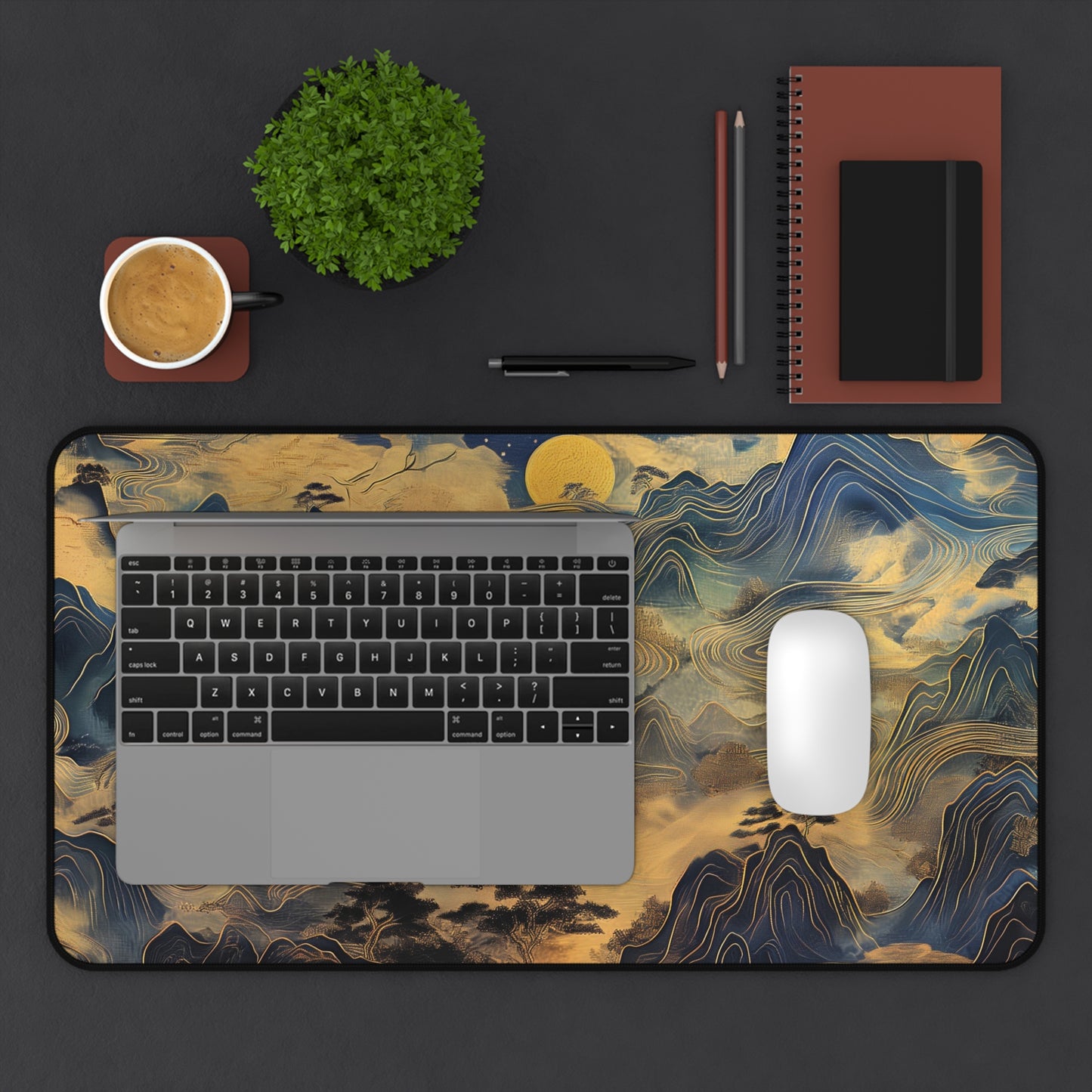 Mystic Mountains Computer Desk Mat | Artistic Landscape Mouse Pad | Anti-Slip Neoprene Desk Mat for Home Office | 3 Sizes Available