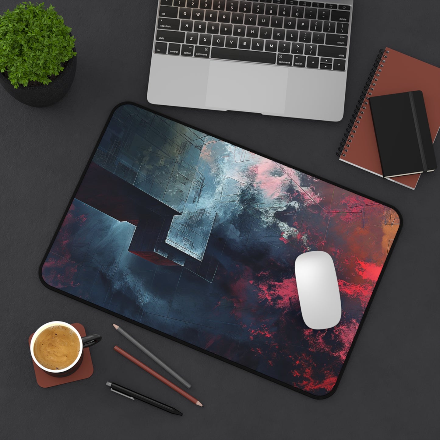 Abstract Geometric Computer Desk Mat | Modern Art Mouse Pad | Anti-Slip Neoprene Desk Mat for Home Office | 3 Sizes Available