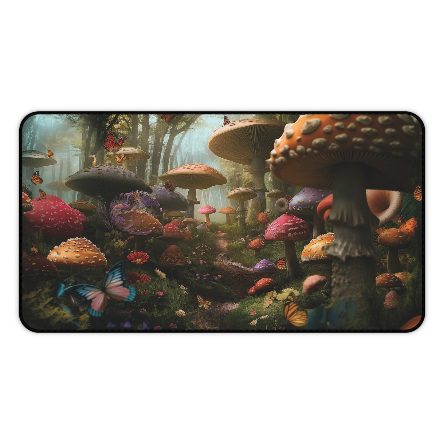 Enchanted Forest Mushrooms Desk Mat | Neoprene Mouse Pad | Fantasy-Inspired Office Desk Mat | Anti-Slip | 3 Sizes Available