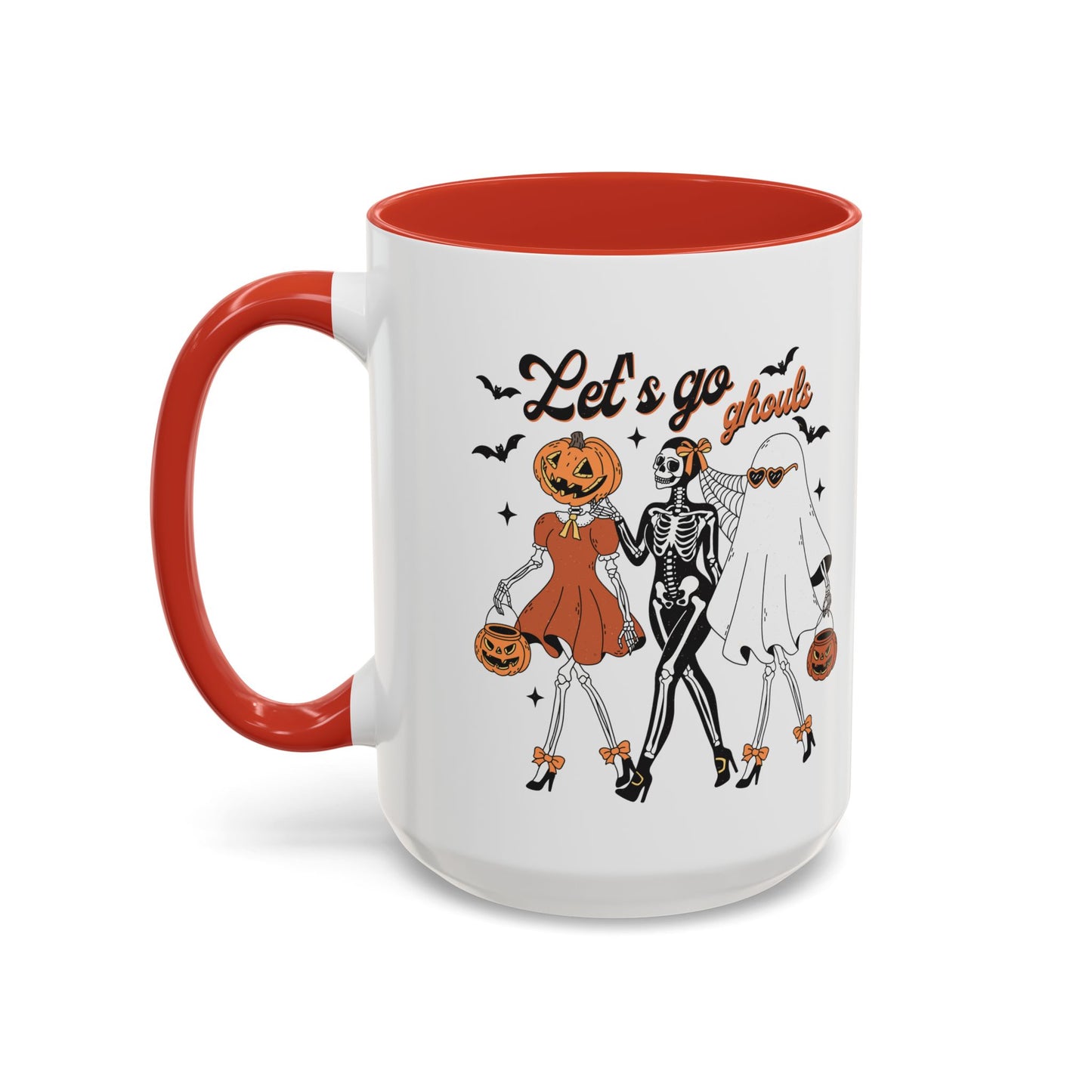 Lets Go Ghouls Halloween Mug | Skeleton, Ghost, and Pumpkin Friends Design | Spooky Coffee Mug | Fall Drinkware