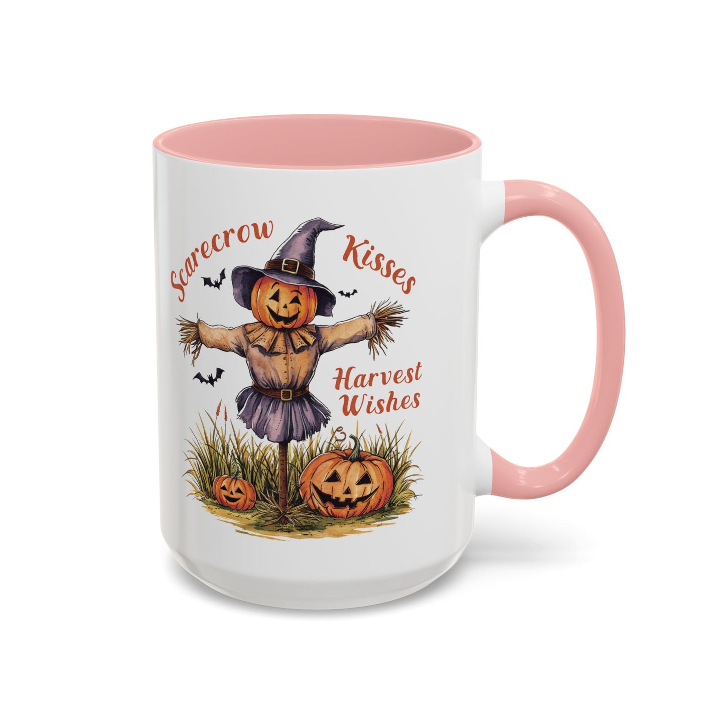 Scarecrow Kisses and Harvest Wishes Mug | Fall Scarecrow and Pumpkin Design | Perfect Autumn Coffee Mug for Cozy Mornings