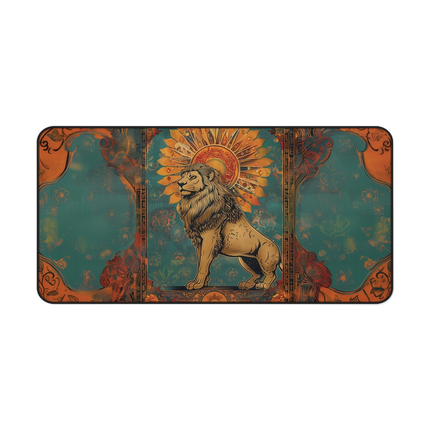 Regal Lion Desk Mat | Vintage Sunburst Design | Neoprene | Anti-Slip | 3 Sizes