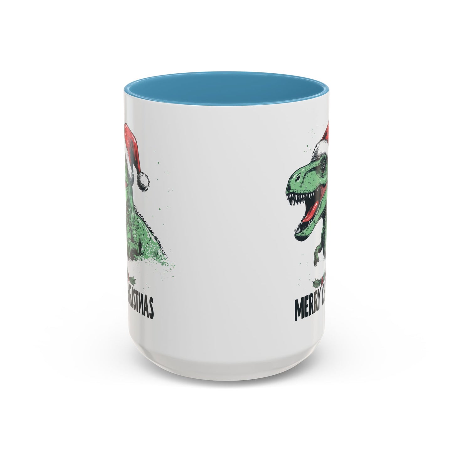 Merry Christmas Dinosaur Ceramic Mug - Festive T-Rex in Santa Hat Design - Perfect for Dinosaur and Christmas Lovers