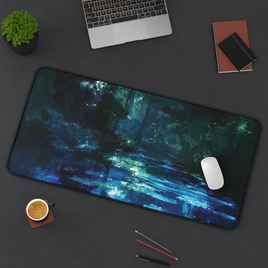 Mystical Forest Stream Desk Mat | Enchanted Night Design | Neoprene | Anti-Slip | 3 Sizes