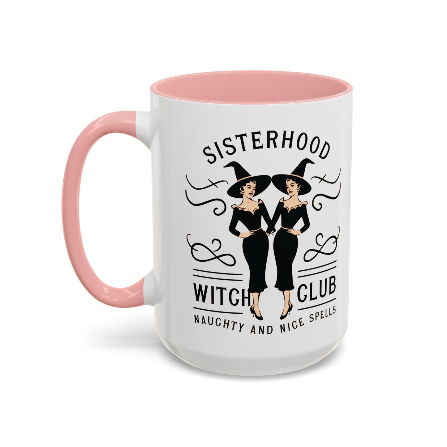 Sisterhood Witch Club Mug | Vintage Witch Design | Halloween Coffee Mug | Naughty and Nice Spells | Witchy Drinkware