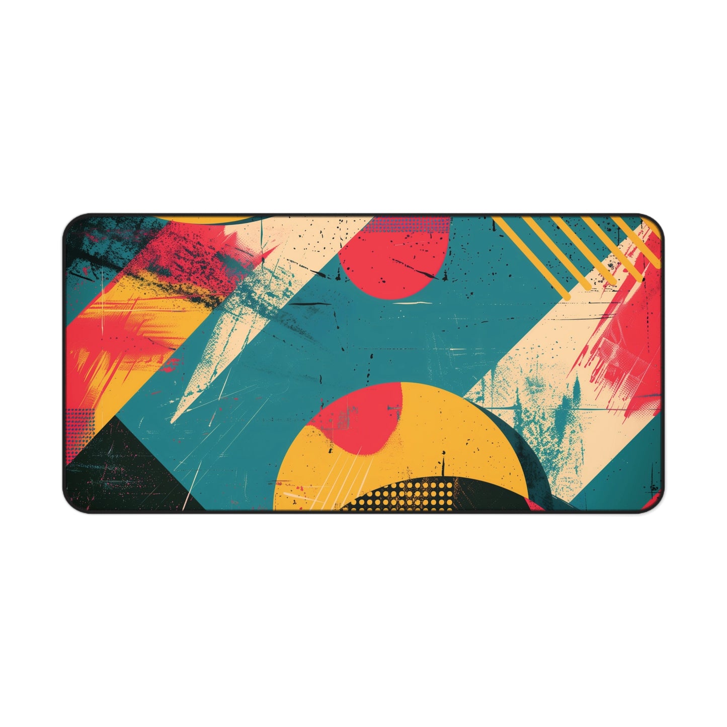 Retro Abstract Art Computer Desk Mat | Colorful Geometric Mouse Pad | Anti-Slip Neoprene Desk Mat for Home Office | 3 Sizes Available