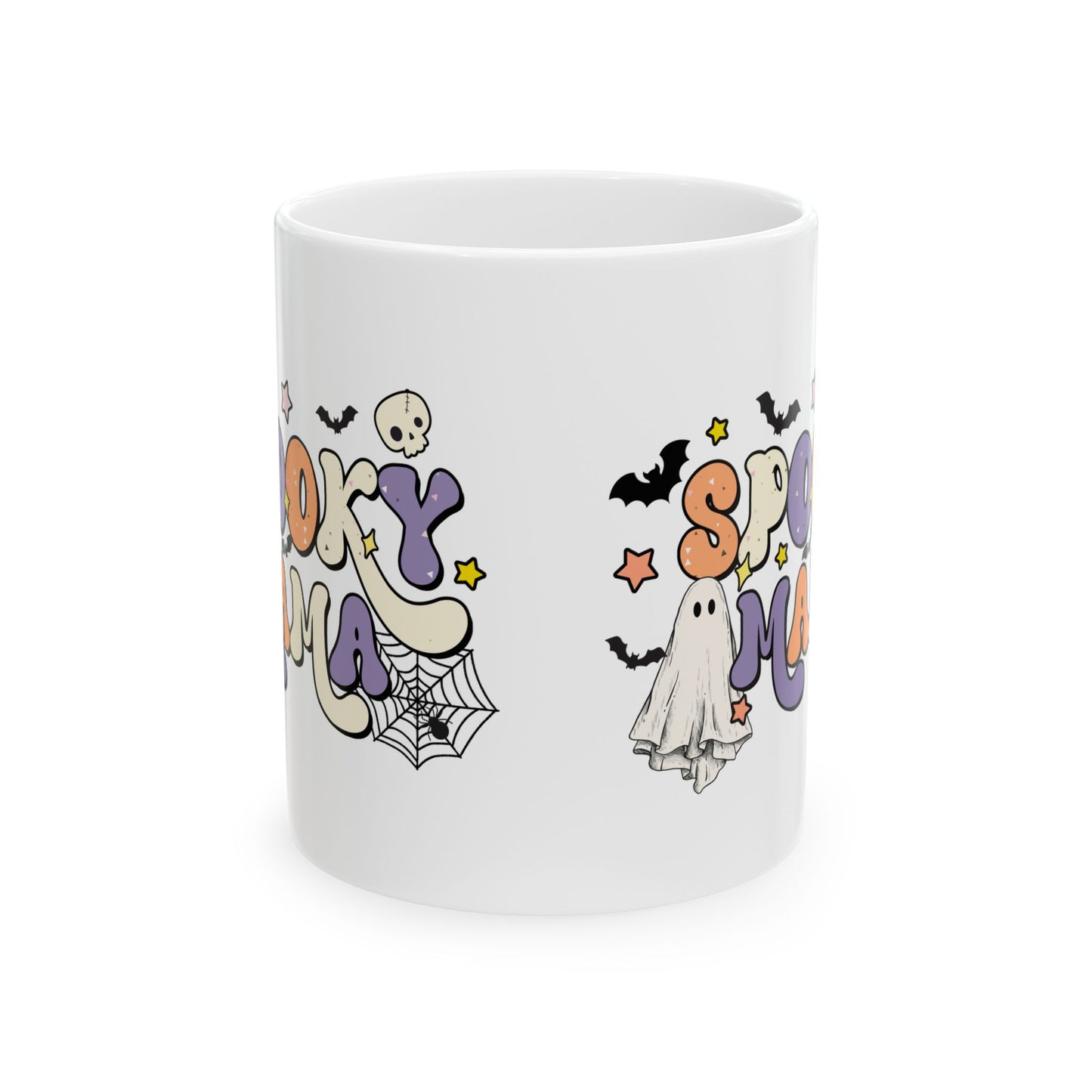 Spooky Mama Halloween Mug - Cute Ghost Coffee Mug - White Ceramic Cup with Spooky Mama Design - Fun Gift for Moms