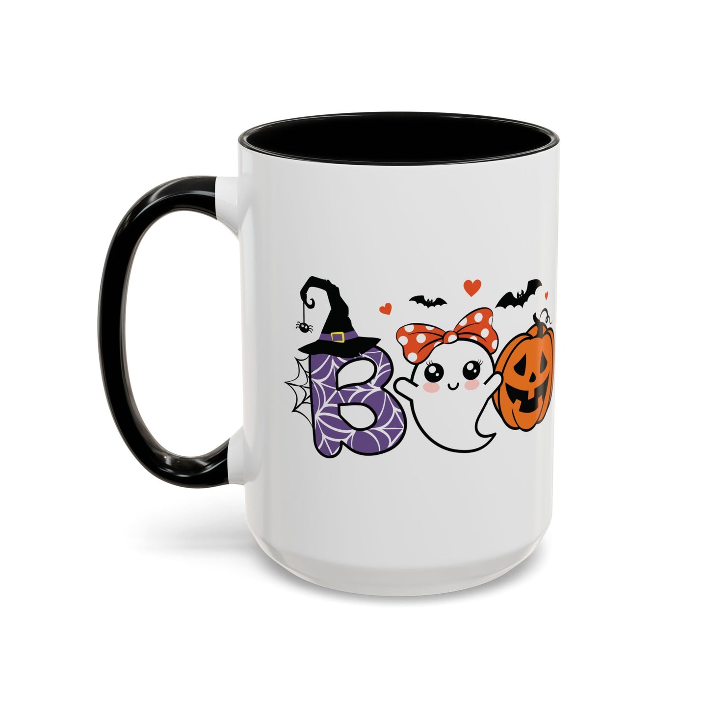 Cute Boo Halloween Mug | 11oz and 15oz Ceramic Coffee Cup | Adorable Ghost, Pumpkin and Witch Hat Design