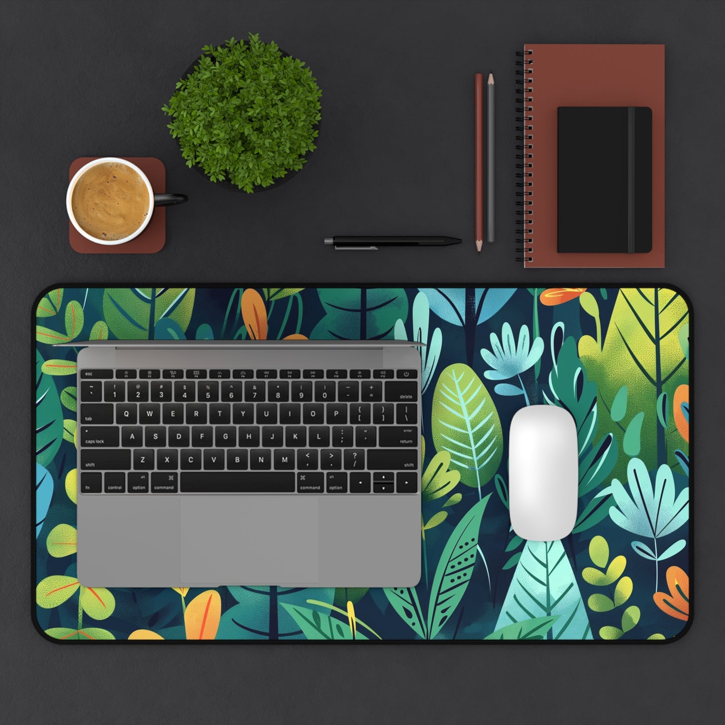 Tropical Jungle Computer Desk Mat | Vibrant Leaves Mouse Pad | Anti-Slip Neoprene Desk Mat for Home Office | 3 Sizes Available