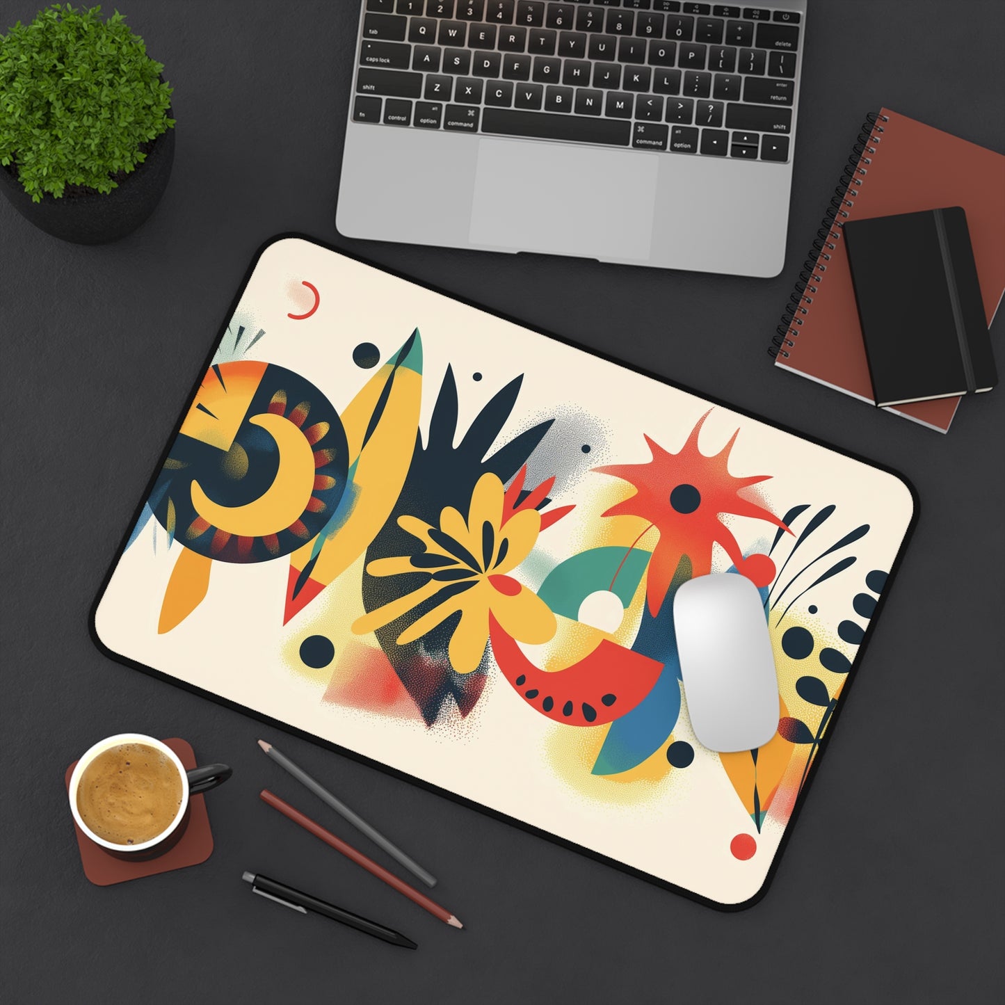 Retro Abstract Art Desk Mat | Colorful Neoprene Mouse Pad | Anti-Slip Office Desk Mat | 3 Sizes Available