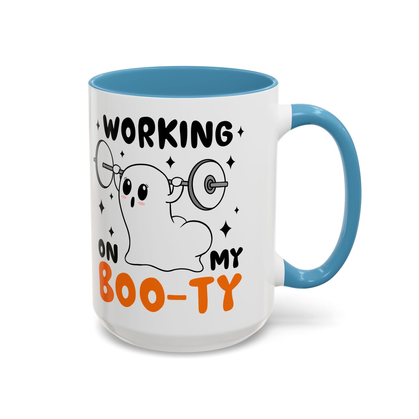 Working on My Boo-ty Halloween Ghost Mug | 11oz and 15oz Ceramic Coffee Cup | Fitness and Humor Design