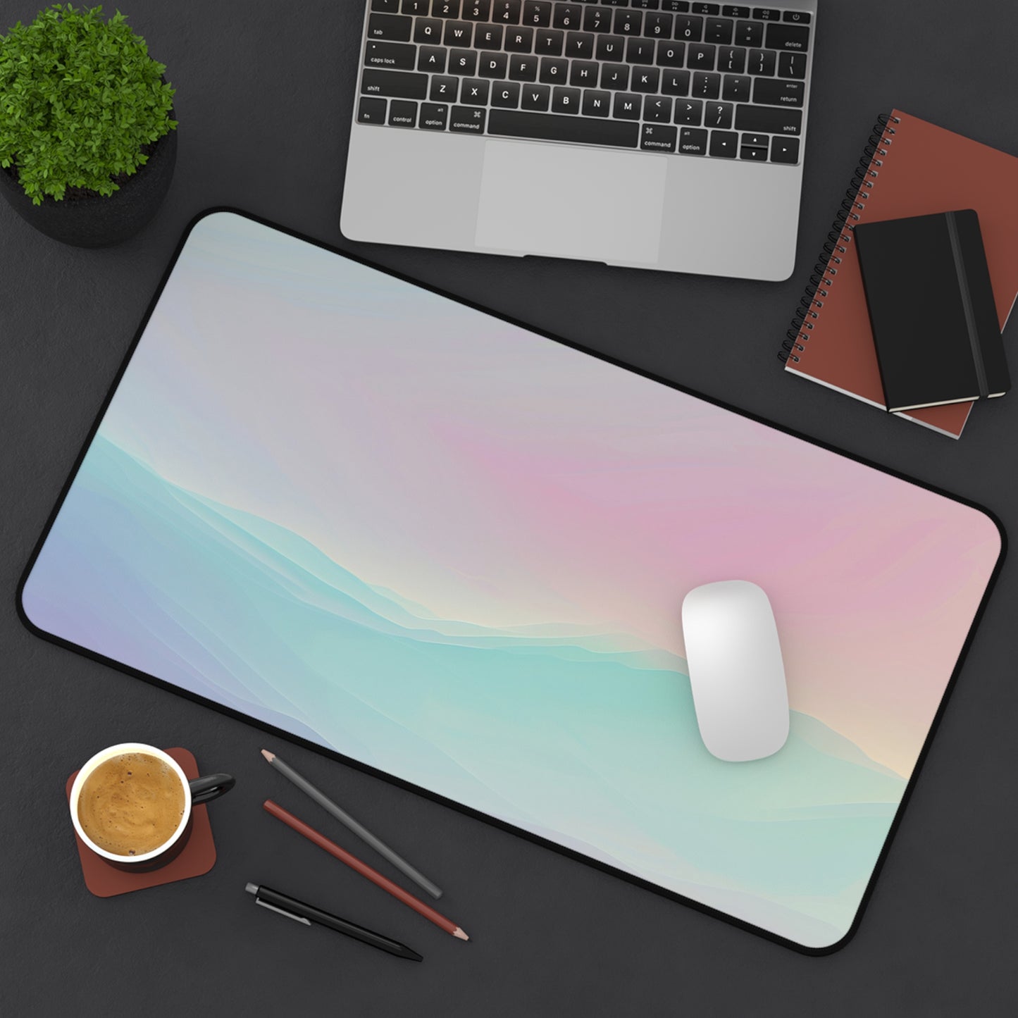 Pastel Dreamscape Computer Desk Mat | Minimalist Mouse Pad | Anti-Slip Neoprene Desk Mat for Home Office | 3 Sizes Available