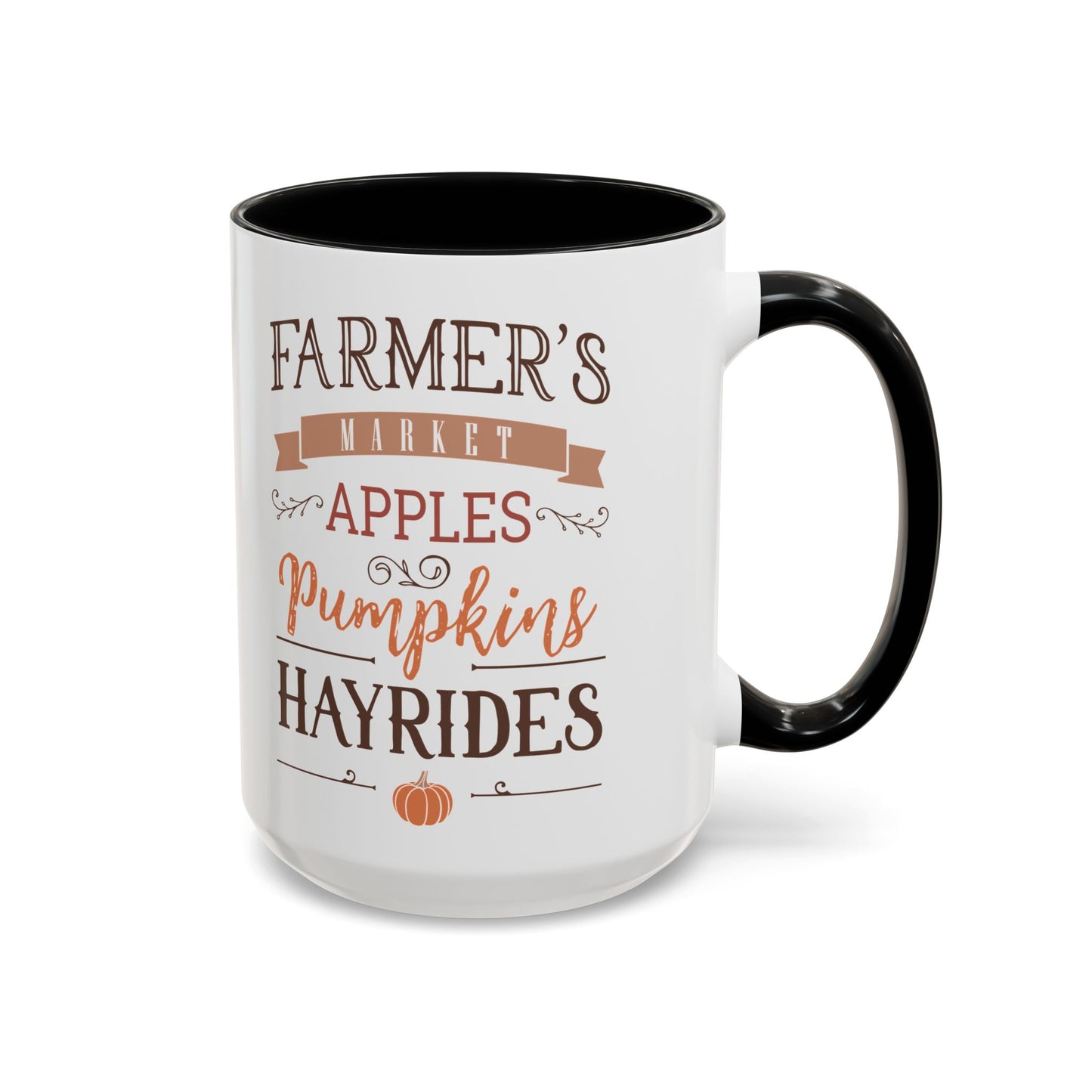 Farmers Market Fall Mug | 11oz and 15oz Ceramic Coffee Cup | Apples, Pumpkins, & Hayrides Autumn Design