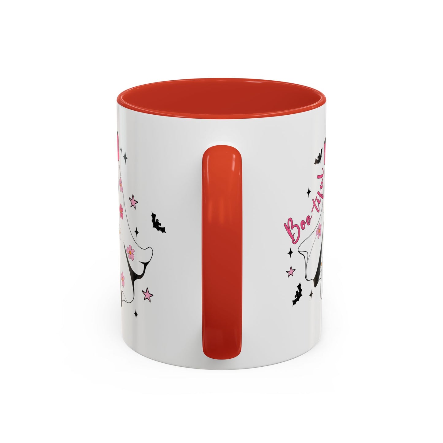 Boo-tiful Halloween Ghost Mug | 11oz and 15oz Coffee Cup | Cute Floral Design | Pink, Red, Black, Light Blue, or Navy Handle and Interior