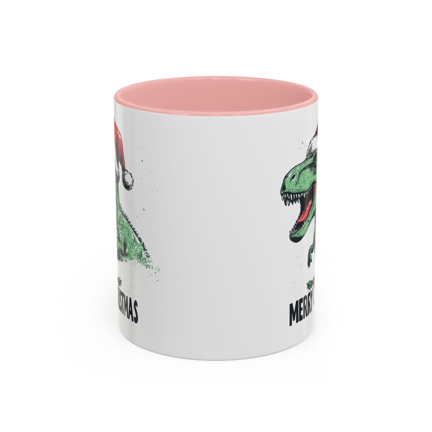 Merry Christmas Dinosaur Ceramic Mug - Festive T-Rex in Santa Hat Design - Perfect for Dinosaur and Christmas Lovers