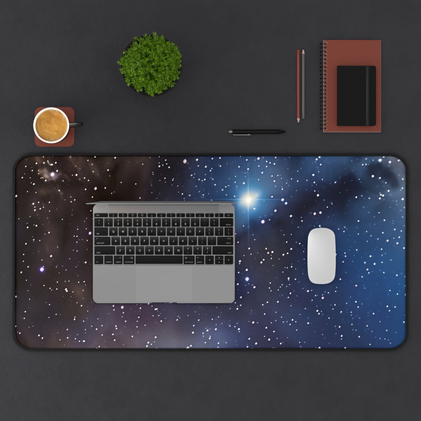 Starlit Sky Computer Desk Mat | Cosmic Stars Mouse Pad | Anti-Slip Neoprene Desk Mat for Home Office | 3 Sizes Available