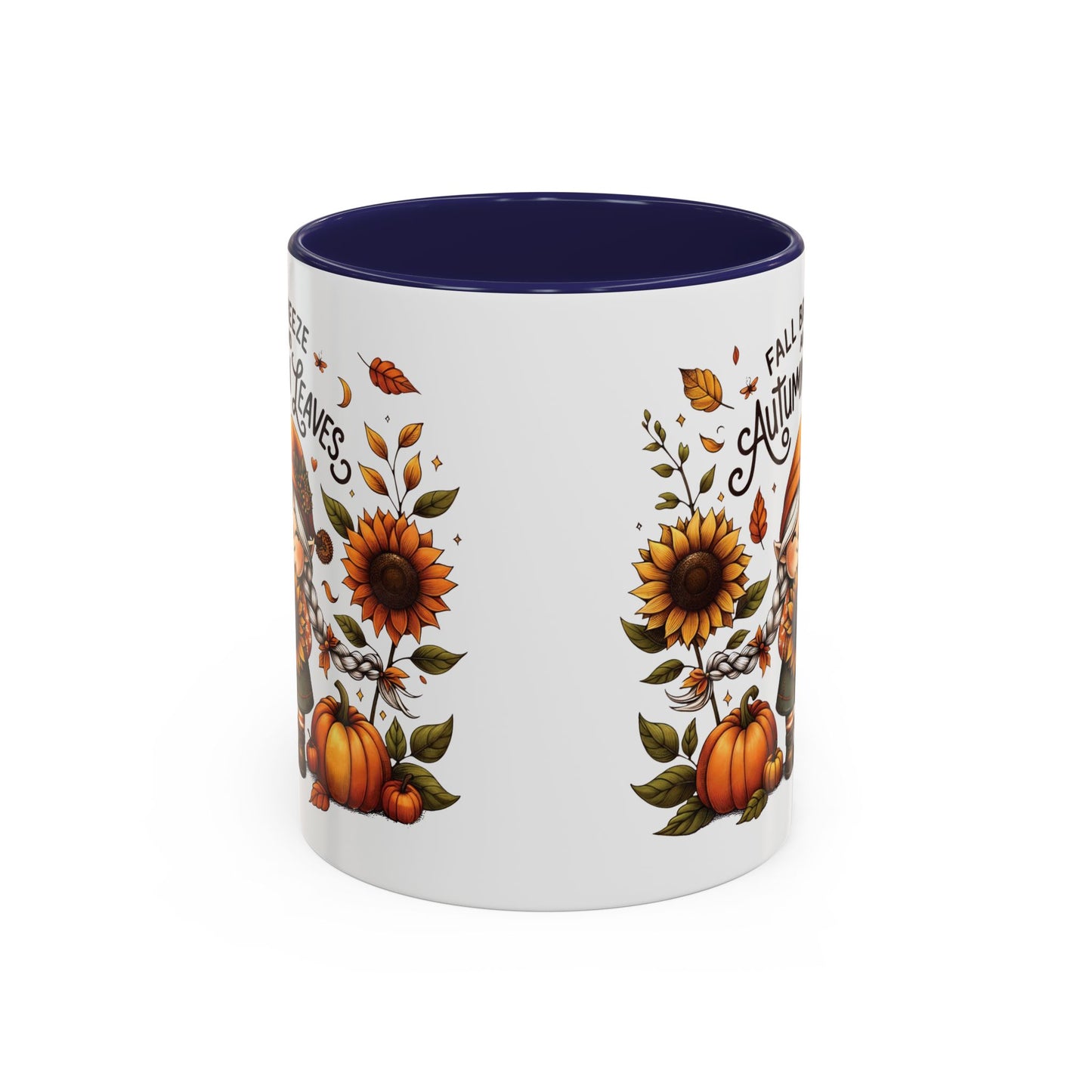 Fall Breeze and Autumn Leaves Mug | 11oz and 15oz Ceramic Coffee Cup | Cute Gnome, Sunflower, & Pumpkin Design