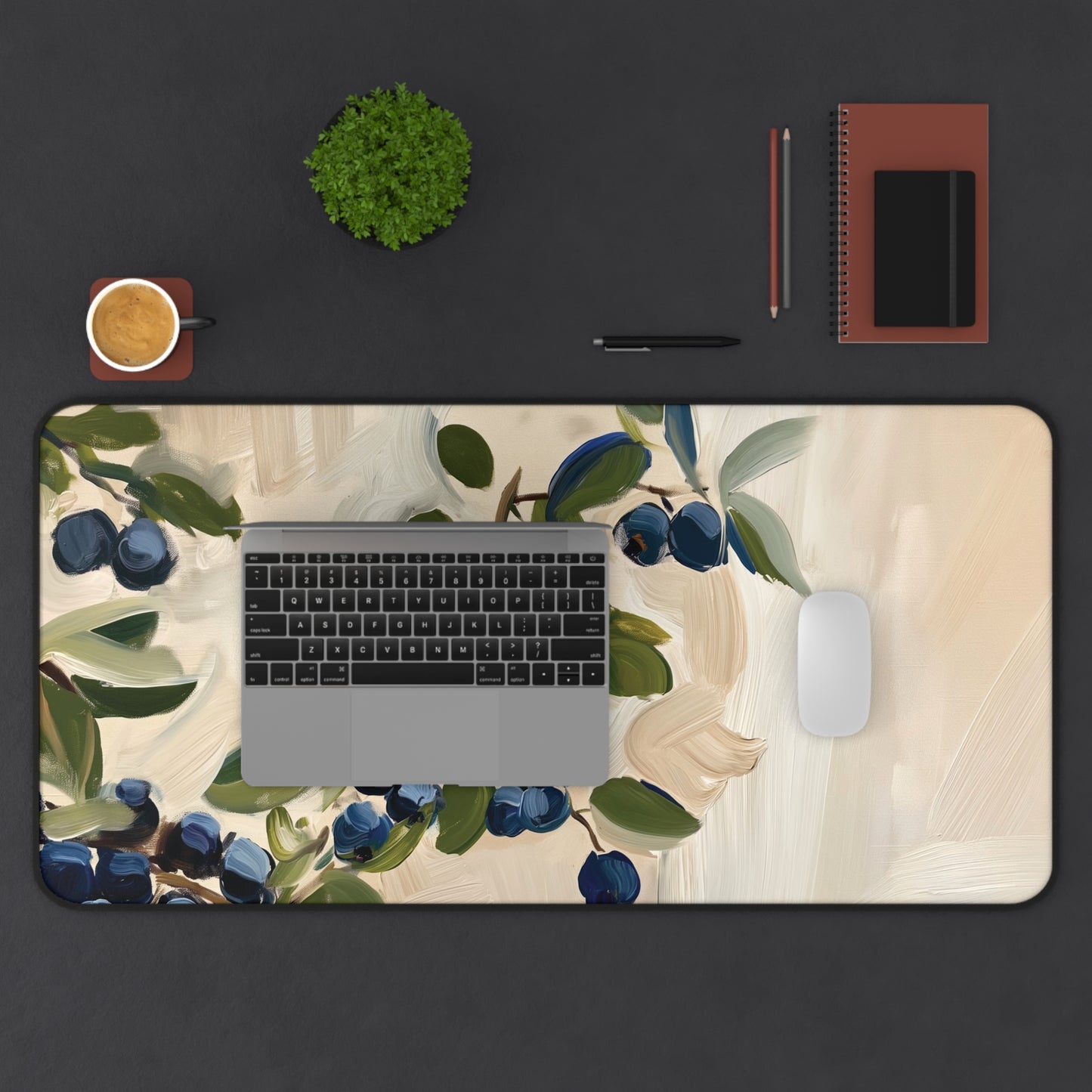 Blueberry Branch Desk Mat | Neoprene Mouse Pad | Anti-Slip Office Desk Mat | 3 Sizes Available