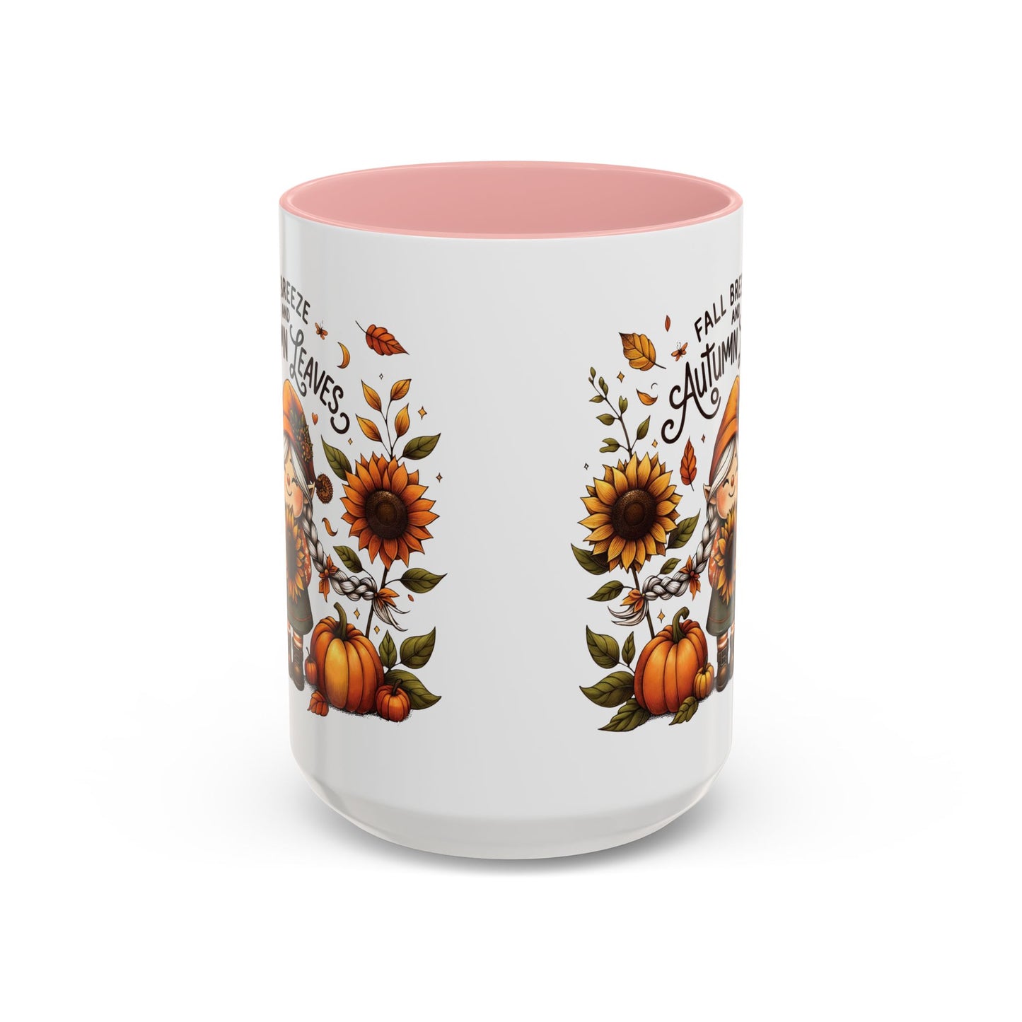 Fall Breeze and Autumn Leaves Mug | 11oz and 15oz Ceramic Coffee Cup | Cute Gnome, Sunflower, & Pumpkin Design