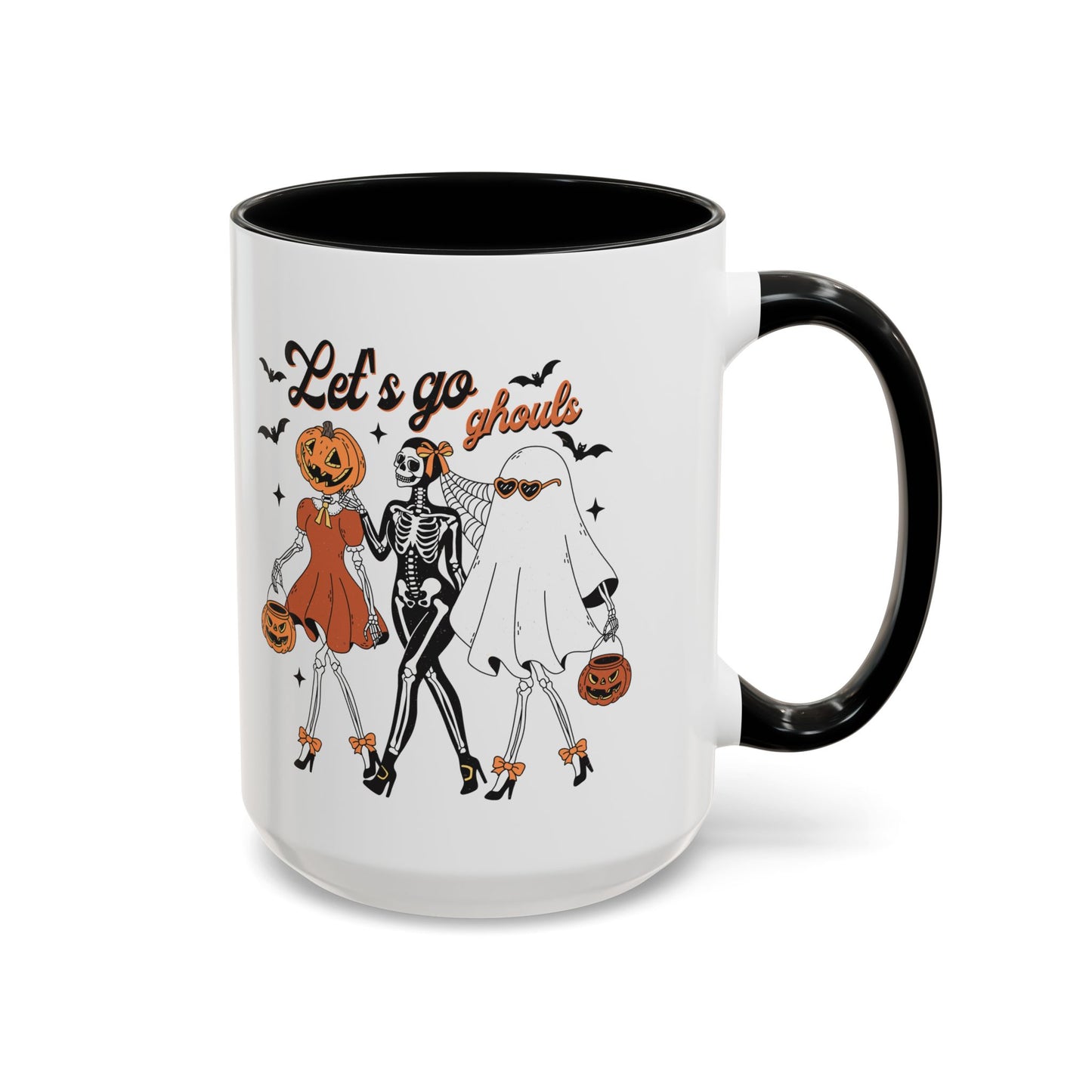 Lets Go Ghouls Halloween Mug | Skeleton, Ghost, and Pumpkin Friends Design | Spooky Coffee Mug | Fall Drinkware