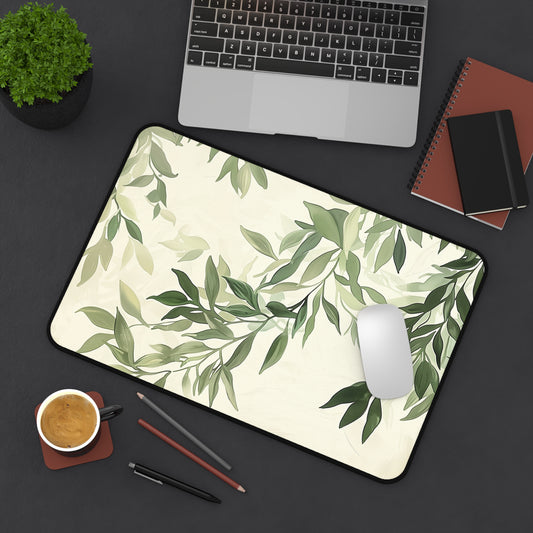 Green Leaves Computer Desk Mat | Botanical Mouse Pad | Anti-Slip Neoprene Desk Mat for Home Office | 3 Sizes Available