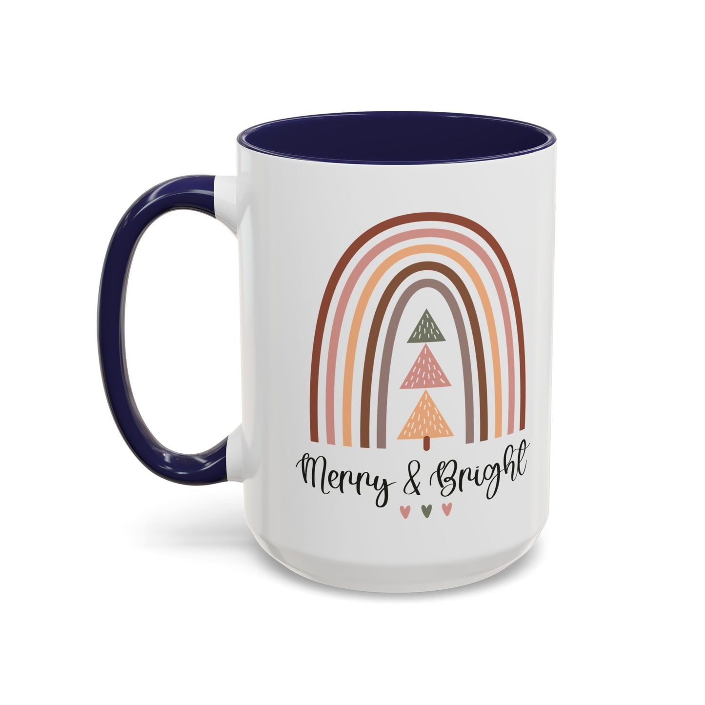 Merry & Bright Christmas Mug | Festive Rainbow and Tree Design | Holiday Coffee Mug | Christmas Drinkware