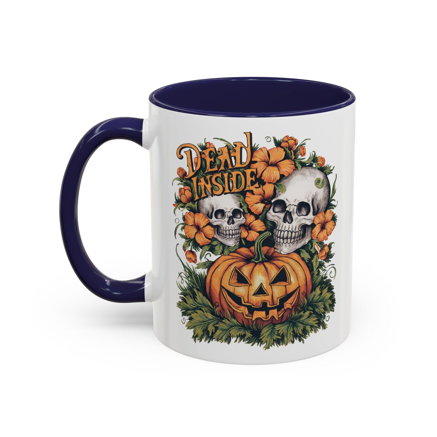 Dead Inside Halloween Mug | Skull and Pumpkin Design | Spooky Gothic Coffee Mug