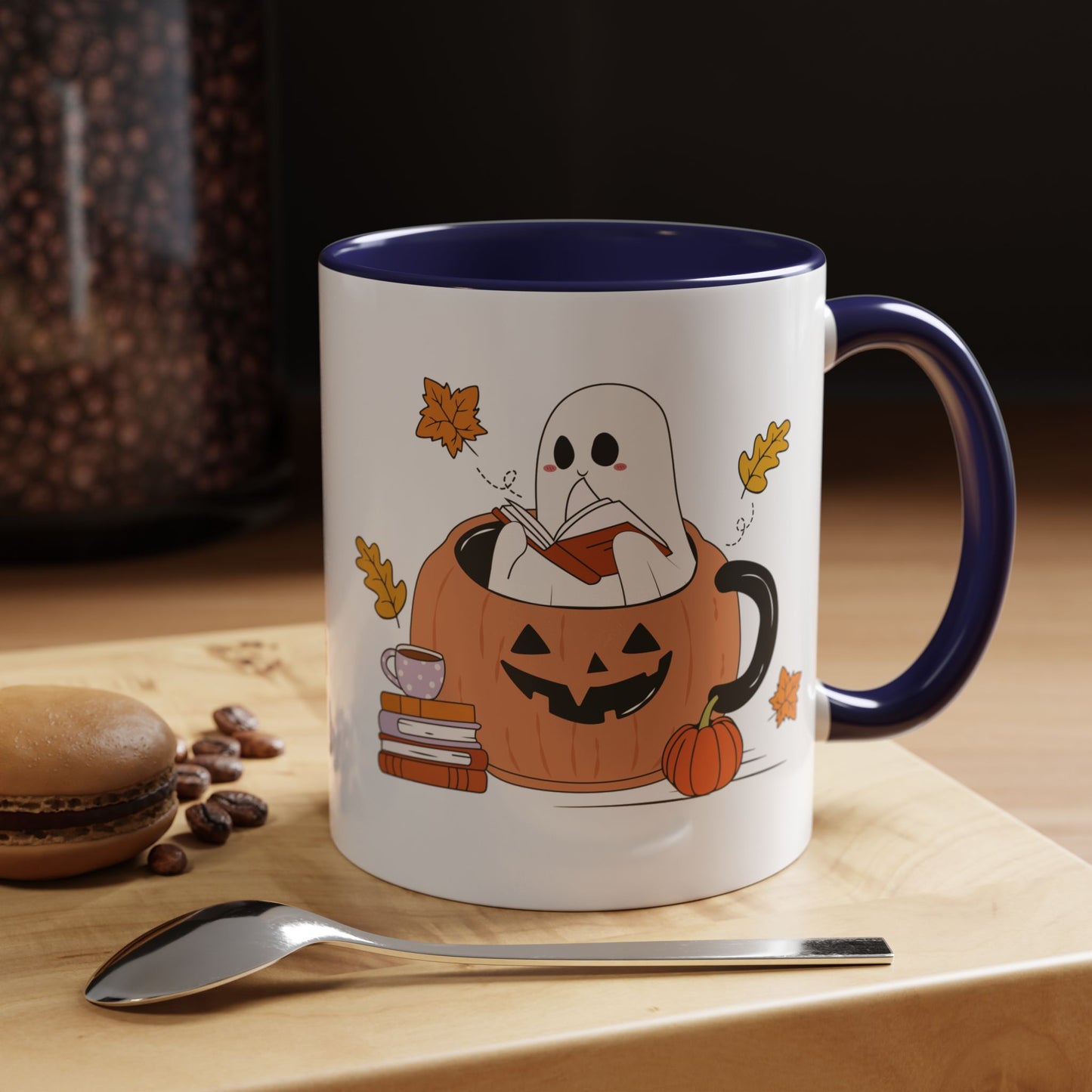 Cozy Ghost in Pumpkin Mug | 11oz and 15oz Ceramic Coffee Cup | Cute Autumn & Halloween Design