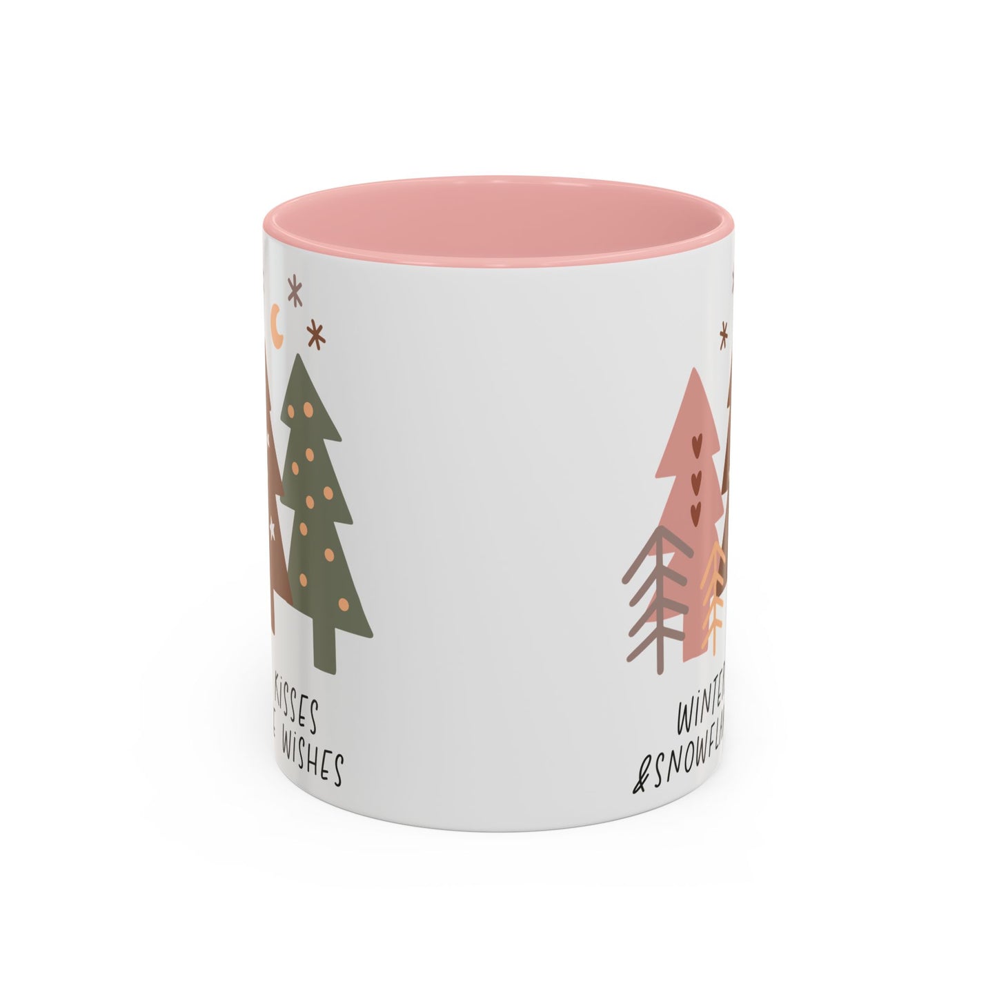 Winter Kisses and Snowflake Wishes Mug | Cozy Christmas Tree Design | Holiday Coffee Mug | Winter Drinkware