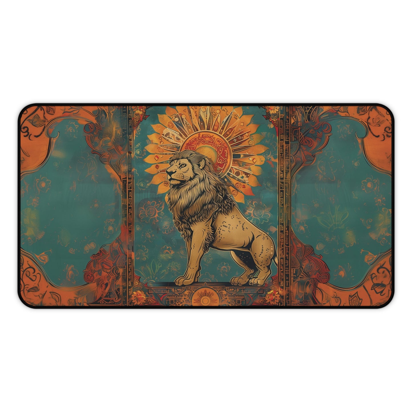 Regal Lion Desk Mat | Vintage Sunburst Design | Neoprene | Anti-Slip | 3 Sizes