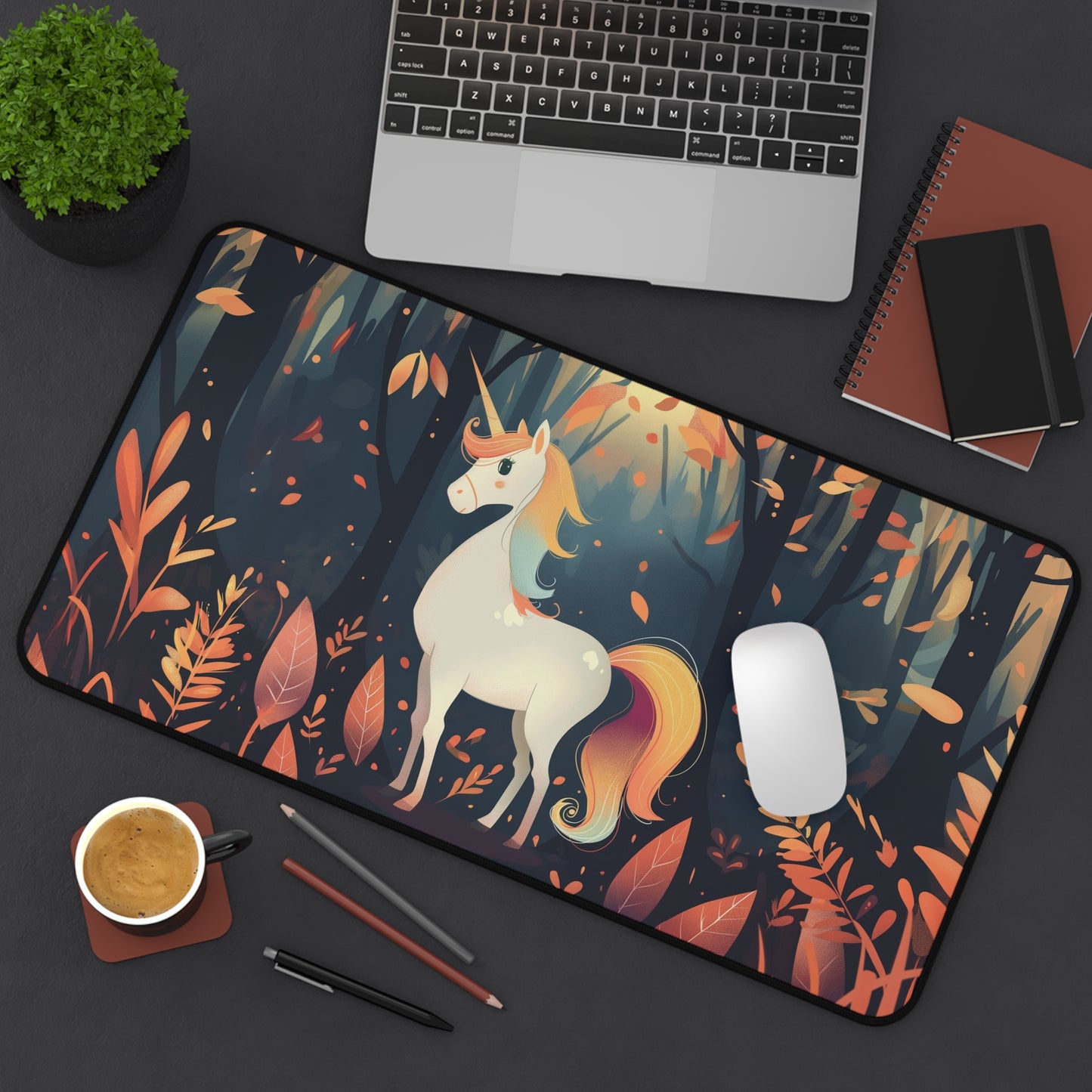 Cute Unicorn Forest Desk Mat | Enchanting Design | Neoprene | Anti-Slip | 3 Sizes